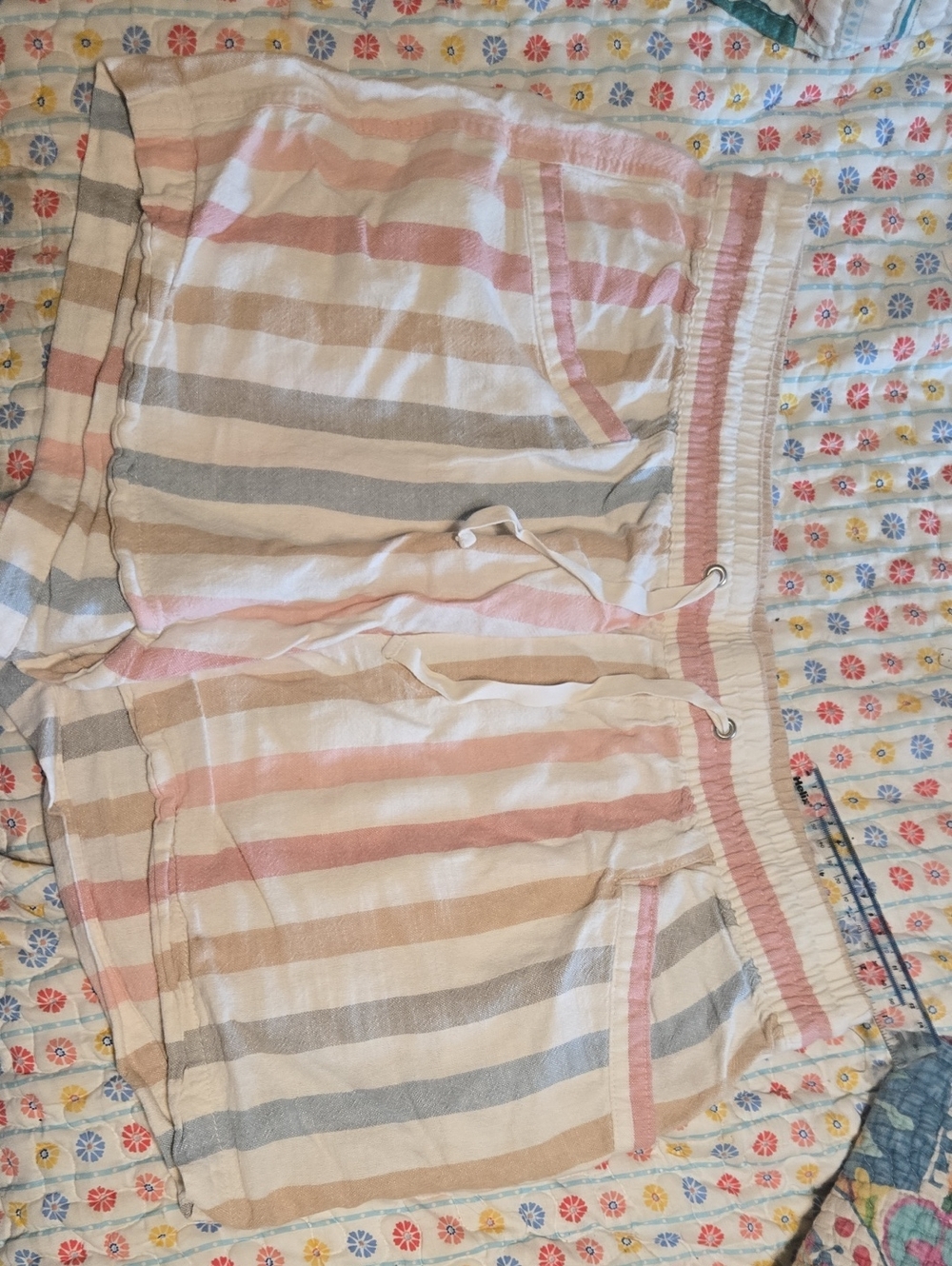 GAP Striped Pastel Drawstring Shorts - Pink, Beige, Gray, Blue, White